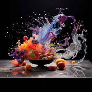 Food and smoke with splash, a perfect fantasy where food and art seamlessly merge. AI Generative.